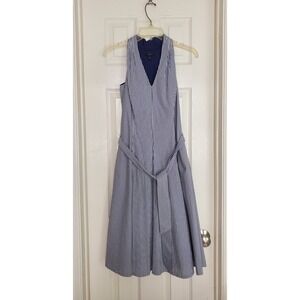Talbots Dress Blue White Pinstriped Sleeveless V-Neck Preppy Summer Petite 2P